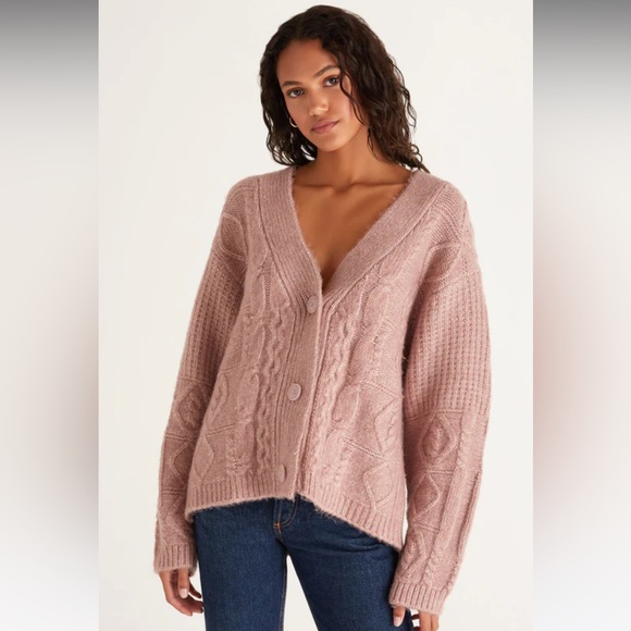 Z Supply Sweaters Z Supply Ryleigh Cable Knit Cardigan Pink New Nwt